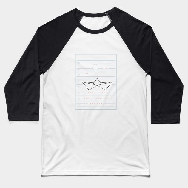 Japanese Origami Boat on Paper Baseball T-Shirt by VEKTORKITA